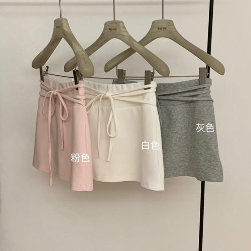 WGWE 绑带设计感松紧腰小个子a字短裙女春夏百搭显瘦甜辣半身裙夏