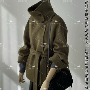 2025秋新款金敏喜同款韩版宽松立领双面羊绒大衣短款系带羊毛外套