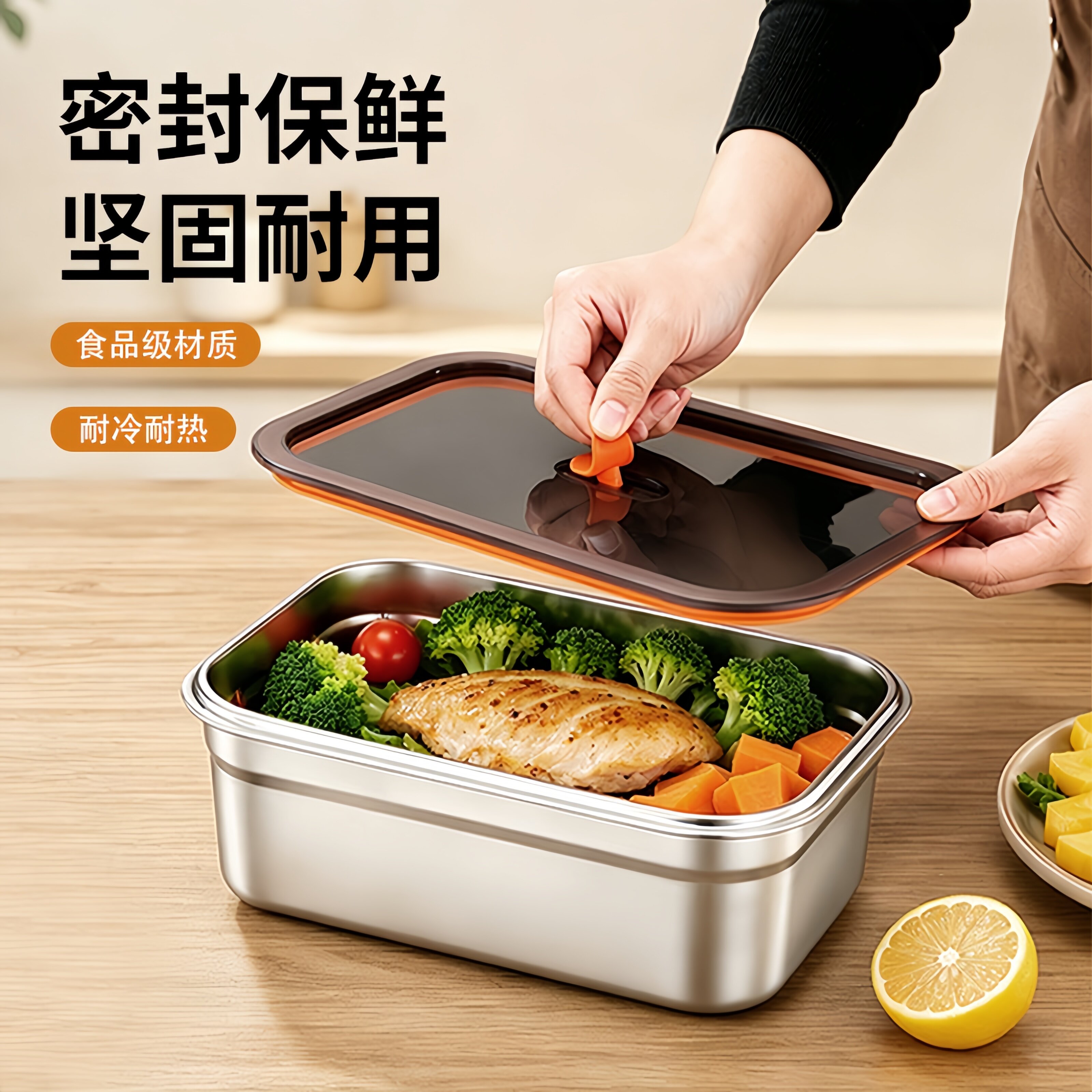 304不锈钢保鲜盒食品级收纳盒图片