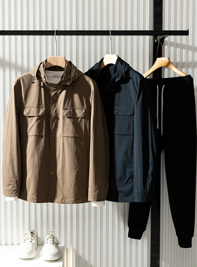 典藏意奢！日本Sojitz皱感面料！春季男士连帽夹克外套纯色上衣男