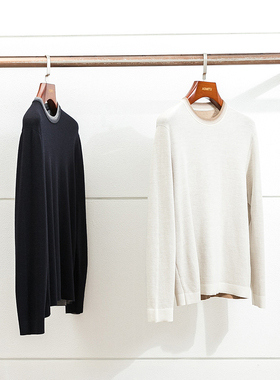 意奢BC 18针空气层双面异色 秋冬男士薄款精纺羊毛针织打底针织衫