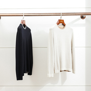 精纺羊毛针织打底针织衫 意奢BC 薄款 秋冬男士 18针空气层双面异色