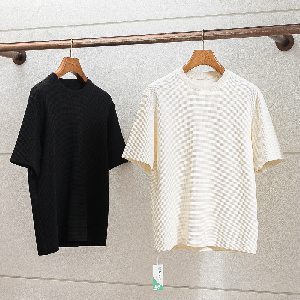 精致奢潮 春夏男士高端重磅华夫格短袖高克重宽松版短袖T恤半袖男