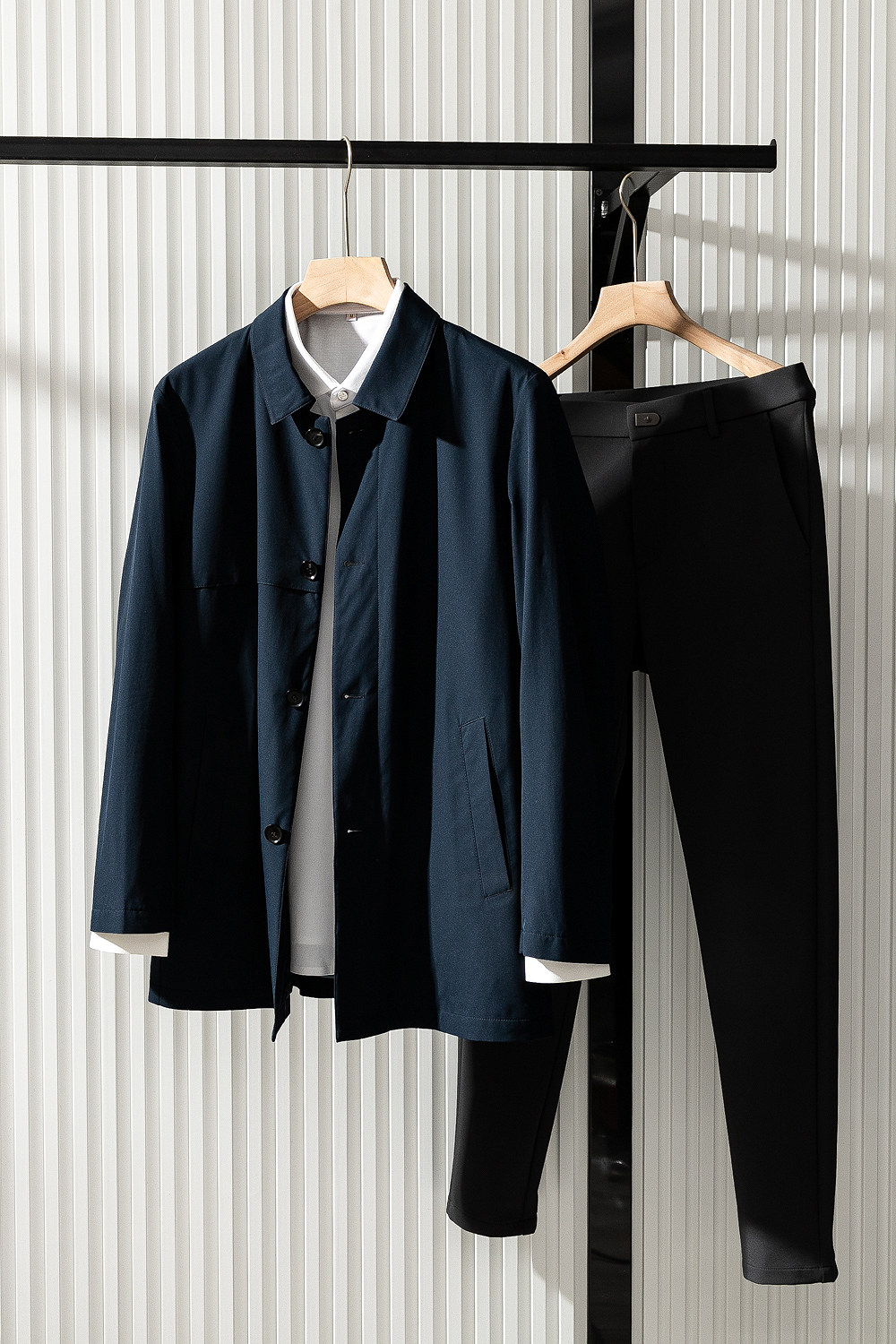 惬意舒适！春秋季男士中长款防水透气风衣外套藏青色行政夹克外套