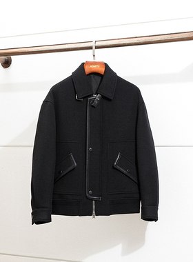 BLT版 38000  秋冬男士双面呢短款夹克 冬季男加厚羊保暖翻领外套