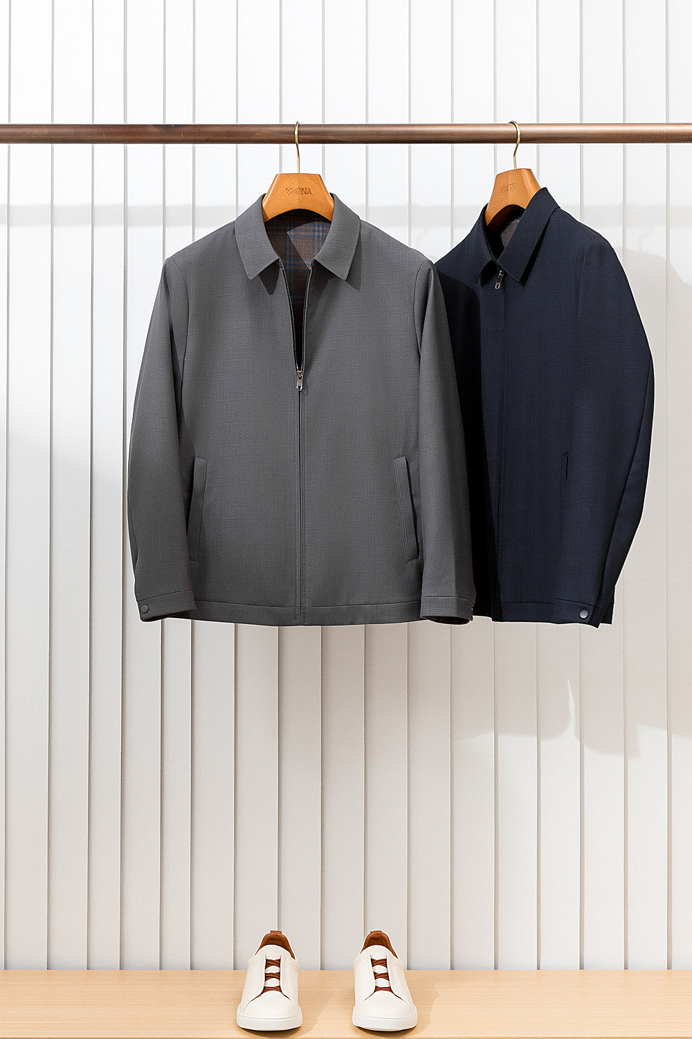 经典意奢 120S三防羊毛春秋男士翻领行政夹克精纺羊毛高端男外套