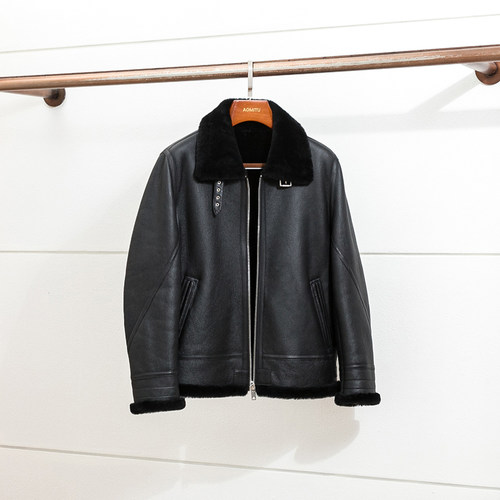 Aomiitu冬季短款皮毛一体皮衣