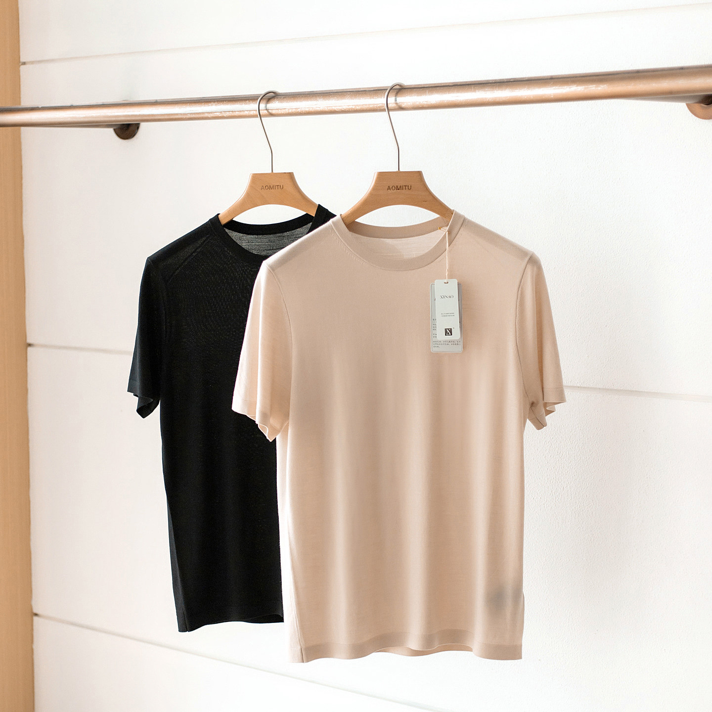 国王美丽诺羊毛 13.5μm 春夏男士100%羊毛针织短袖T恤衫圆领T恤