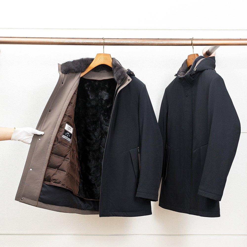 白鹅绒+丹麦水貂男士皮草尼克服