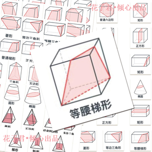 124张立体几何截面图形贴纸初中高中数学几何图贴画diy桌面文具