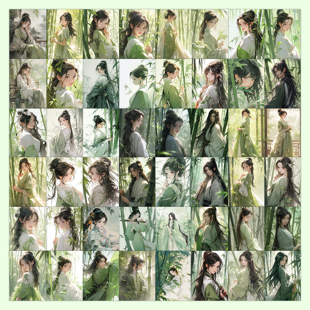 120张竹子人物贴纸小清新diy手账电脑装饰防水贴画