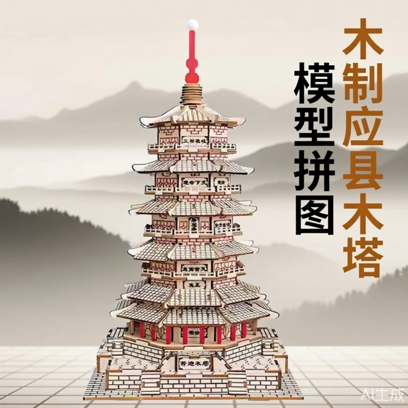 木制佛宫释迦塔模型拼图