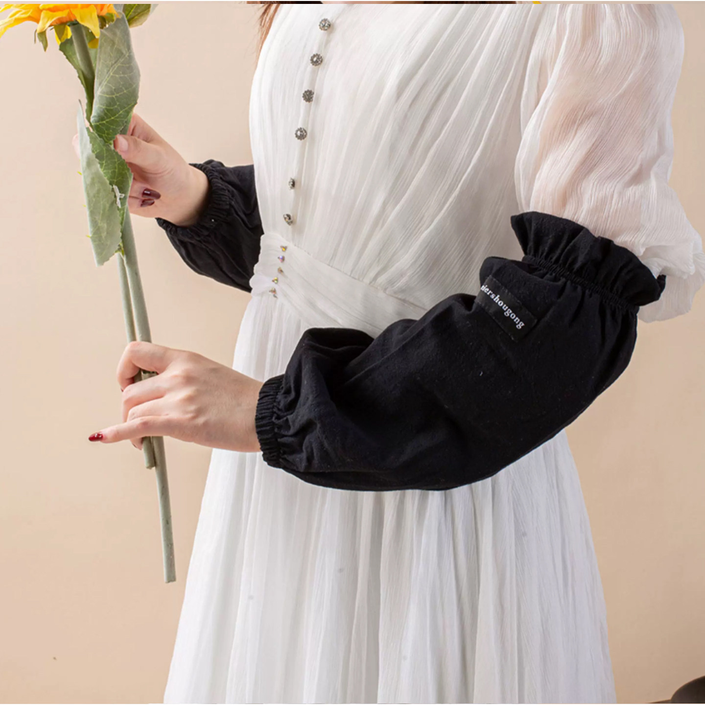 棉麻袖套冬羽绒服办公室秋冬季
