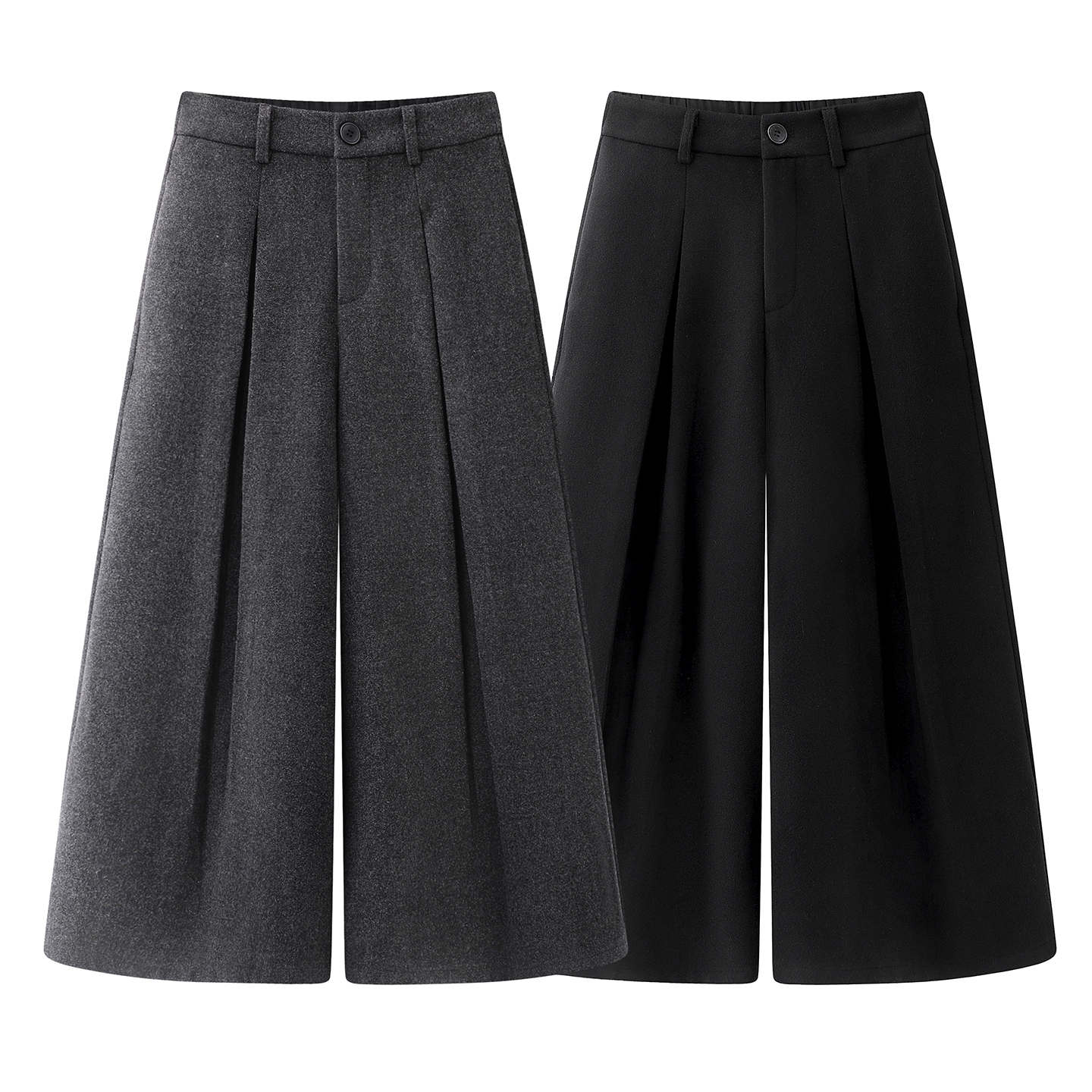 复古深灰色毛呢阔腿裤女休闲高腰裙裤2025秋冬新款加厚磨毛八分裤