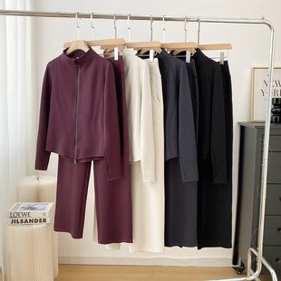 休闲阔腿裤 LU系同款 外套 春小蛮腰立领开衫 女 空气层休闲运动套装