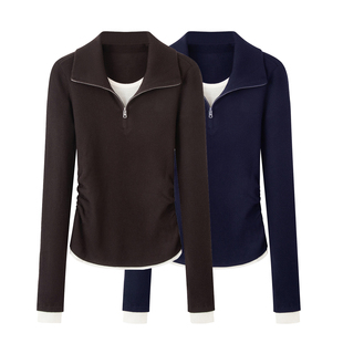 新款 艾系 2025秋季 显瘦假两件针织衫 学院风抽褶别致毛衣 百搭修身