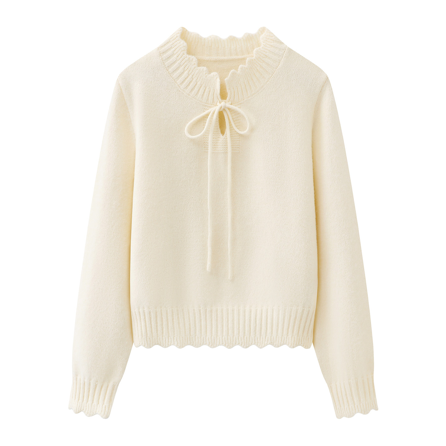 影系~白色软糯毛衣女长袖2025秋冬新款木耳边圣诞穿搭立领针织衫