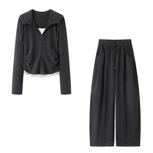 休闲百搭连帽修身 显瘦卫衣长裤 假两件卫衣套装 新款 2025秋季 艾系