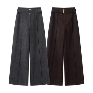 时尚 垂感毛呢裤 百搭宽松高腰显瘦直筒休闲裤 新款 女2025秋季 艾系