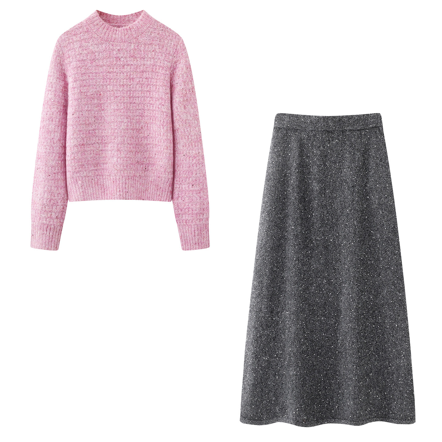 朗系~法式优雅减龄半高领针织毛衣女2025秋冬新款高腰亮丝半身裙,女装/女士精品,时尚套装,淘宝优惠券,粉丝福利购,淘宝优惠卷