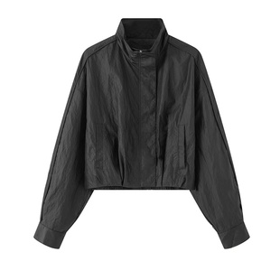 新款 休闲百搭立领纯色拉链短外套女2025秋季 棒球服上衣 时尚 艾系