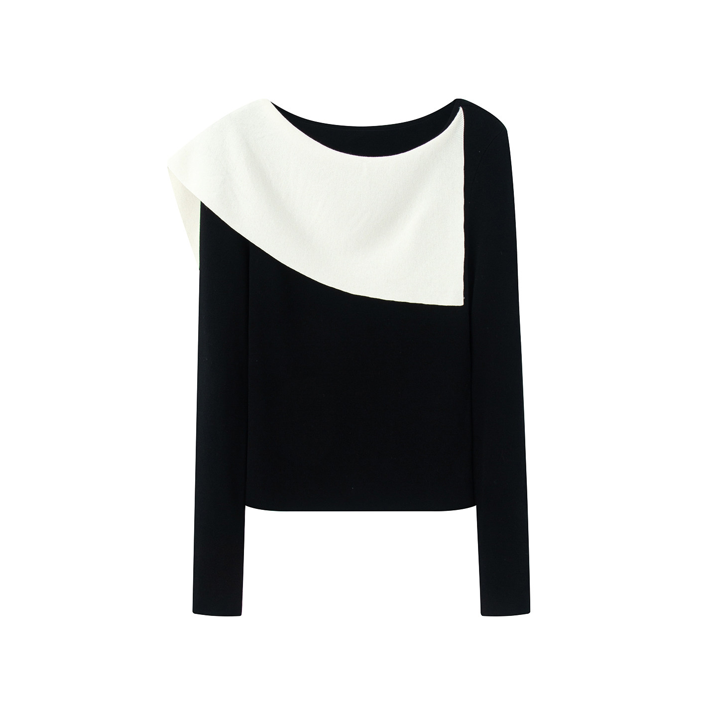 艾系~小众撞色一字肩披肩针织套头上衣2026春季新款别致设计毛衣