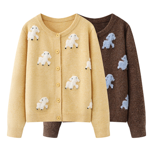 甜美减龄卡通小绵羊提花圆领针织开衫 新款 软糯毛衣女 2025冬季 谜
