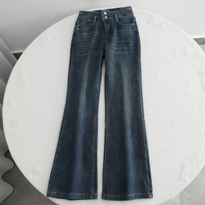 艾系~时尚复古两粒扣喇叭裤2025秋冬季款高腰修身显瘦加绒马蹄裤