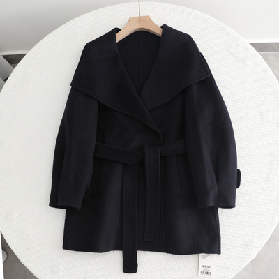 檬系~2025秋季新款时尚设计感大翻领气质双面呢中长款毛呢大衣女
