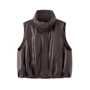 2025秋季 PU皮衣无袖 新款 气质百搭宽松立领无袖 羽绒马甲 时尚 艾系