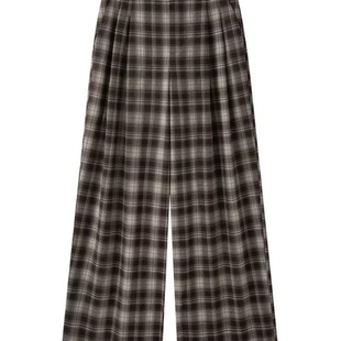 通勤百搭慵懒风宽松高腰格子直筒休闲裤 艾系 时尚 新款 女 2025秋季