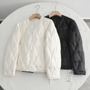 气质百搭休闲V领轻薄保暖菱格羽绒服女修身 新款 内胆 2025冬季 檬系