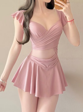 仙女范泳衣女高级感连体裙式平角遮肚显瘦小胸聚拢保守女士泡温泉