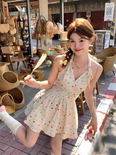泳衣女款甜妹高级感挂脖连体裙式