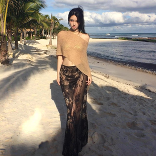 泳衣女款金色披肩高级感分体比基尼四件套性感挂脖海岛度假泡温泉