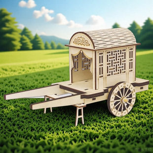 嘞嘞车手工拼装模型3d立体积木拼图仿古摆件木头玩具激光版