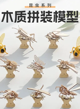 木质昆虫植物拼装益智木制3D立体拼图手工礼物材料diy小学生儿童