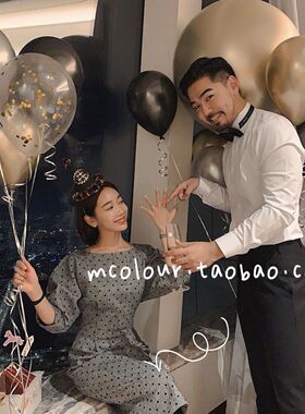 求婚惊喜布置氦气球生日派对酒店装饰礼物黑金纯色数字气球束飘空