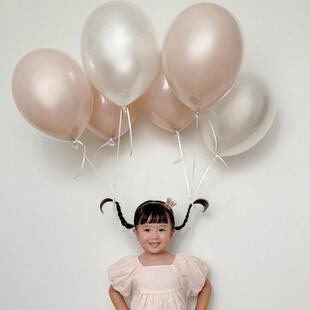 日式 香槟粉色乳胶球飘空氦气女孩拍照防氧化珠光气球儿童节庆布置