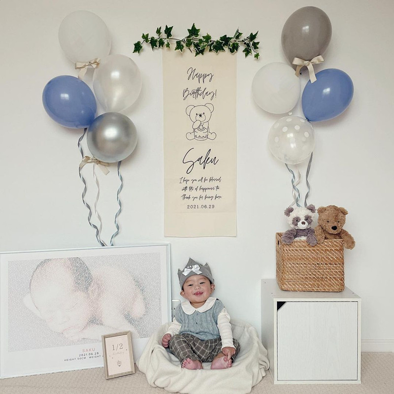 生日气球男孩美国进口乳胶雾霾蓝肤色圆点铬银派对布置周岁装饰品