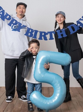 HAPPY BIRTHDAY宝蓝色字母拉旗生日数字派对装扮用品周岁男孩礼物