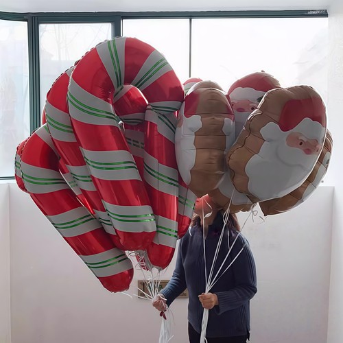 进口圣诞树糖拐飘空气球镭射铝膜