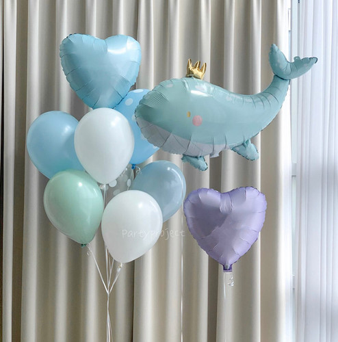 蓝色皇冠鲸鱼气球卡通动物铝膜球