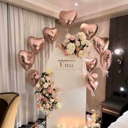 18寸玫瑰金心形铝膜飘空气球求婚表白纪念日惊喜布置婚房装扮用品