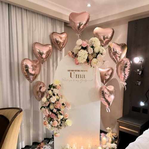 18寸玫瑰金心形铝膜飘空气球布置