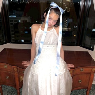 ins法国蓝超长大蝴蝶发饰结聚会装饰头箍发夹演出周边cos道具派对