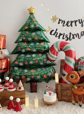 Christmas进口圣诞树圣诞老人雪人胡桃夹子糖拐铝膜气球装饰布置