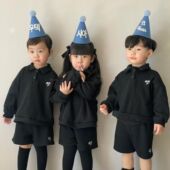 蓝色派对小尖帽韩文名字定制生日帽无纺布帽子满月儿童节庆用品