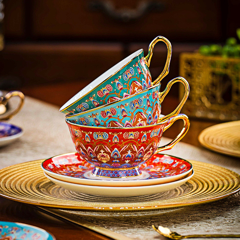 亮玉中式家用咖啡杯套装高档骨瓷情侣对杯下午茶杯碟陶瓷女士杯