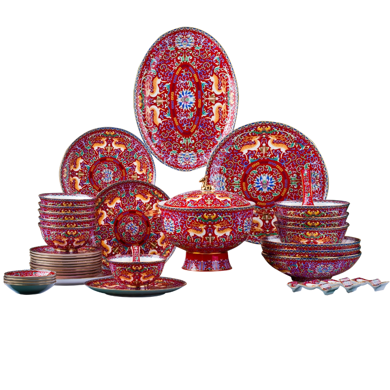 亮玉珐琅彩骨瓷中式结婚高档餐具